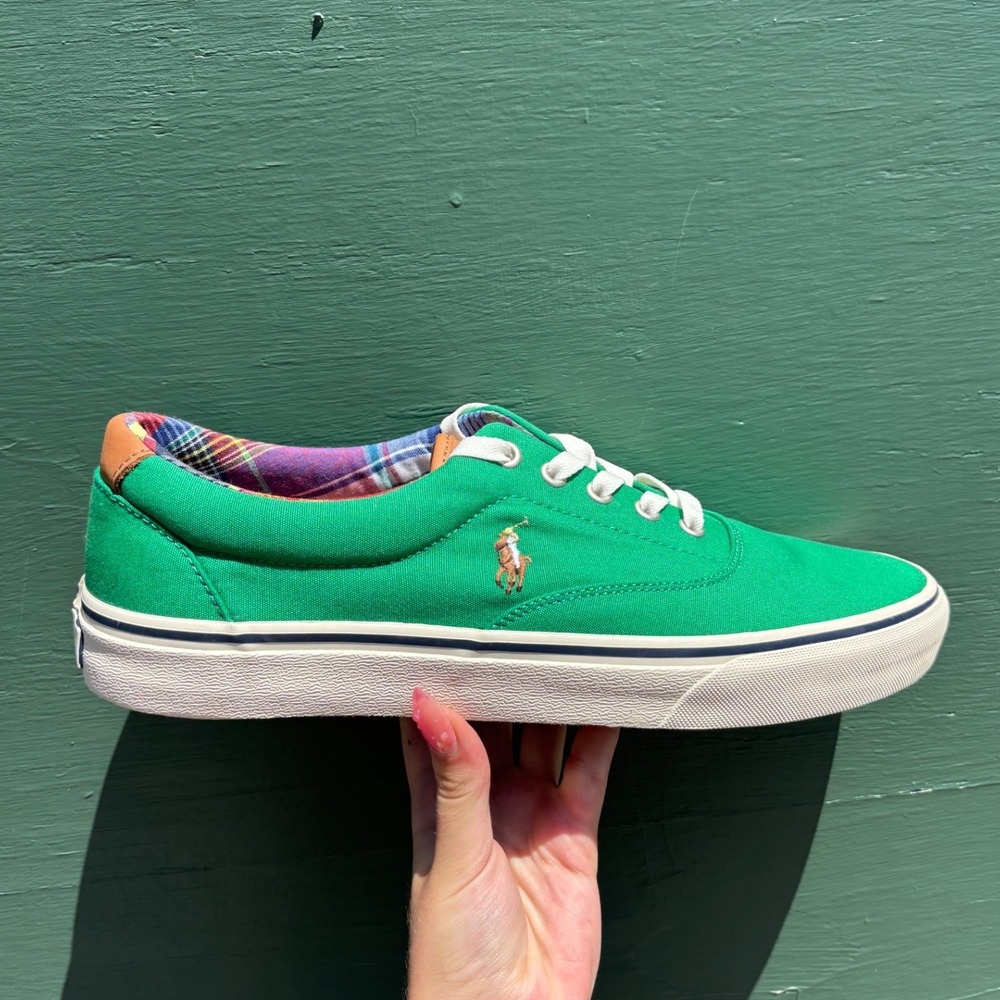 NEW NIB Polo Ralph Lauren Sayre Kelly Green Canvas Plaid Mens Sneakers Size 12